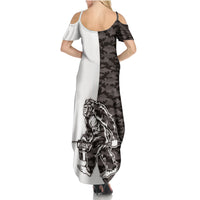 Funny Bigfoot Gray Military Texture Fish Family Matching Summer Maxi Dress and Hawaiian Shirt - Wonder Print Shop