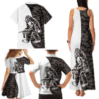 Funny Bigfoot Gray Military Texture Fish Family Matching Tank Maxi Dress and Hawaiian Shirt - Wonder Print Shop