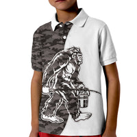 Funny Bigfoot Gray Military Texture Fish Kid Polo Shirt - Wonder Print Shop