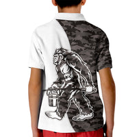 Funny Bigfoot Gray Military Texture Fish Kid Polo Shirt - Wonder Print Shop