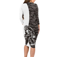 Funny Bigfoot Gray Military Texture Fish Long Sleeve Bodycon Dress - Wonder Print Shop
