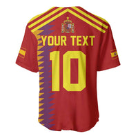 Red Spain baseball jersey with yellow stripes, back shows YOUR TEXT and 10