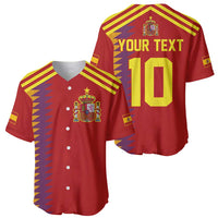 Red Spain baseball jersey with yellow stripes, crest front, back shows YOUR TEXT 10