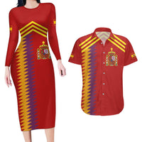 Custom Spain Football 2024 Road To The Champion Couples Matching Long Sleeve Bodycon Dress and Hawaiian Shirt Vamos a Espana - Wonder Print Shop