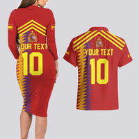 Custom Spain Football 2024 Road To The Champion Couples Matching Long Sleeve Bodycon Dress and Hawaiian Shirt Vamos a Espana - Wonder Print Shop