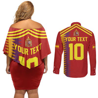 Custom Spain Football 2024 Road To The Champion Couples Matching Off Shoulder Short Dress and Long Sleeve Button Shirt Vamos a Espana - Wonder Print Shop