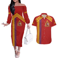 Custom Spain Football 2024 Road To The Champion Couples Matching Off The Shoulder Long Sleeve Dress and Hawaiian Shirt Vamos a Espana - Wonder Print Shop