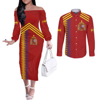 Custom Spain Football 2024 Road To The Champion Couples Matching Off The Shoulder Long Sleeve Dress and Long Sleeve Button Shirt Vamos a Espana