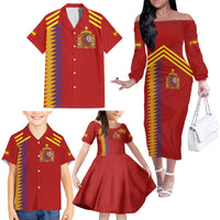 Custom Spain Football 2024 Road To The Champion Family Matching Off The Shoulder Long Sleeve Dress and Hawaiian Shirt Vamos a Espana - Wonder Print Shop