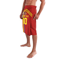Red custom football shorts with yellow diagonal team graphic and number 10 on the side