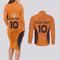 Custom Netherlands Football 2024 Road To The Champion Couples Matching Long Sleeve Bodycon Dress and Long Sleeve Button Shirt - Wonder Print Shop