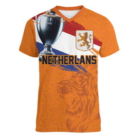 Custom Netherlands Football 2024 Road To The Champion Women V-Neck T-Shirt Oranje Holland Clockwork Orange The Flying Home Color - Wonder Print Shop