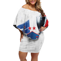 Custom Le Blues Football 2024 Road To The Champion Off Shoulder Short Dress - Wonder Print Shop