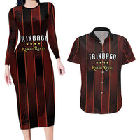 Custom Trinbago Cricket Knight Riders Couples Matching Long Sleeve Bodycon Dress and Hawaiian Shirt Palm Leaves with Vertical Stripes Sporty Style - Wonder Print Shop