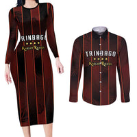 Custom Trinbago Cricket Knight Riders Couples Matching Long Sleeve Bodycon Dress and Long Sleeve Button Shirt Palm Leaves with Vertical Stripes Sporty Style - Wonder Print Shop