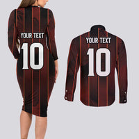 Custom Trinbago Cricket Knight Riders Couples Matching Long Sleeve Bodycon Dress and Long Sleeve Button Shirt Palm Leaves with Vertical Stripes Sporty Style - Wonder Print Shop