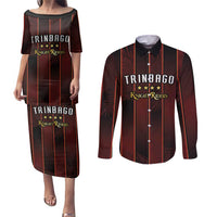 Custom Trinbago Cricket Knight Riders Couples Matching Puletasi and Long Sleeve Button Shirt Palm Leaves with Vertical Stripes Sporty Style - Wonder Print Shop