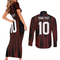 Custom Trinbago Cricket Knight Riders Couples Matching Short Sleeve Bodycon Dress and Long Sleeve Button Shirt Palm Leaves with Vertical Stripes Sporty Style - Wonder Print Shop