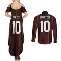 Custom Trinbago Cricket Knight Riders Couples Matching Summer Maxi Dress and Long Sleeve Button Shirt Palm Leaves with Vertical Stripes Sporty Style - Wonder Print Shop