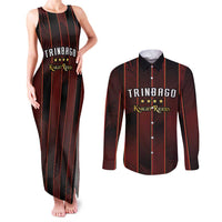 Custom Trinbago Cricket Knight Riders Couples Matching Tank Maxi Dress and Long Sleeve Button Shirt Palm Leaves with Vertical Stripes Sporty Style - Wonder Print Shop
