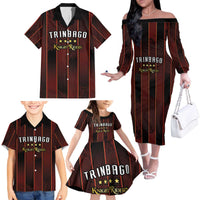Custom Trinbago Cricket Knight Riders Family Matching Off The Shoulder Long Sleeve Dress and Hawaiian Shirt Palm Leaves with Vertical Stripes Sporty Style - Wonder Print Shop