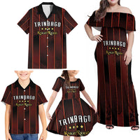 Custom Trinbago Cricket Knight Riders Family Matching Off Shoulder Maxi Dress and Hawaiian Shirt Palm Leaves with Vertical Stripes Sporty Style - Wonder Print Shop
