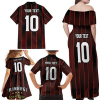 Custom Trinbago Cricket Knight Riders Family Matching Off Shoulder Maxi Dress and Hawaiian Shirt Palm Leaves with Vertical Stripes Sporty Style - Wonder Print Shop