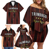 Custom Trinbago Cricket Knight Riders Family Matching Off Shoulder Short Dress and Hawaiian Shirt Palm Leaves with Vertical Stripes Sporty Style - Wonder Print Shop
