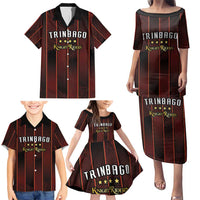 Custom Trinbago Cricket Knight Riders Family Matching Puletasi and Hawaiian Shirt Palm Leaves with Vertical Stripes Sporty Style - Wonder Print Shop