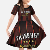 Custom Trinbago Cricket Knight Riders Kid Short Sleeve Dress Palm Leaves with Vertical Stripes Sporty Style - Wonder Print Shop