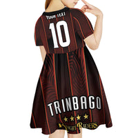 Custom Trinbago Cricket Knight Riders Kid Short Sleeve Dress Palm Leaves with Vertical Stripes Sporty Style - Wonder Print Shop