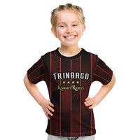 Custom Trinbago Cricket Knight Riders Kid T Shirt Palm Leaves with Vertical Stripes Sporty Style - Wonder Print Shop