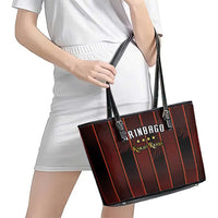 Trinbago Cricket Knight Riders Leather Tote Bag Palm Leaves with Vertical Stripes Sporty Style - Wonder Print Shop