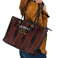 Trinbago Cricket Knight Riders Leather Tote Bag Palm Leaves with Vertical Stripes Sporty Style - Wonder Print Shop