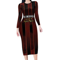 Custom Trinbago Cricket Knight Riders Long Sleeve Bodycon Dress Palm Leaves with Vertical Stripes Sporty Style - Wonder Print Shop