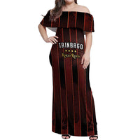 Custom Trinbago Cricket Knight Riders Off Shoulder Maxi Dress Palm Leaves with Vertical Stripes Sporty Style - Wonder Print Shop