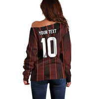 Custom Trinbago Cricket Knight Riders Off Shoulder Sweater Palm Leaves with Vertical Stripes Sporty Style - Wonder Print Shop