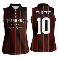 Custom Trinbago Cricket Knight Riders Women Sleeveless Polo Shirt Palm Leaves with Vertical Stripes Sporty Style - Wonder Print Shop