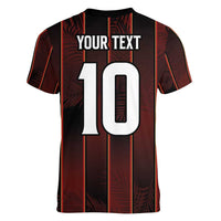 Custom Trinbago Cricket Knight Riders Women V-Neck T-Shirt Palm Leaves with Vertical Stripes Sporty Style - Wonder Print Shop