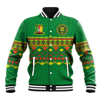 Custom Cameroon Football Baseball Jacket Tribal Motifs Green Color - Wonder Print Shop