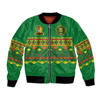 Custom Cameroon Football Bomber Jacket Tribal Motifs Green Color - Wonder Print Shop