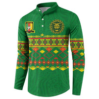 Custom Cameroon Football Button Sweatshirt Tribal Motifs Green Color - Wonder Print Shop