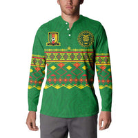 Custom Cameroon Football Button Sweatshirt Tribal Motifs Green Color - Wonder Print Shop