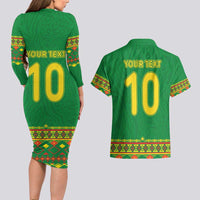 Custom Cameroon Football Couples Matching Long Sleeve Bodycon Dress and Hawaiian Shirt Tribal Motifs Green Color - Wonder Print Shop