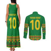 Custom Cameroon Football Couples Matching Tank Maxi Dress and Long Sleeve Button Shirt Tribal Motifs Green Color - Wonder Print Shop