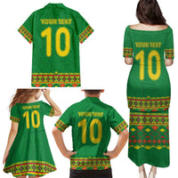 Custom Cameroon Football Family Matching Puletasi and Hawaiian Shirt Tribal Motifs Green Color - Wonder Print Shop