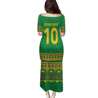 Custom Cameroon Football Family Matching Puletasi and Hawaiian Shirt Tribal Motifs Green Color - Wonder Print Shop