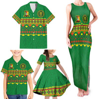 Custom Cameroon Football Family Matching Tank Maxi Dress and Hawaiian Shirt Tribal Motifs Green Color - Wonder Print Shop