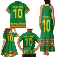 Custom Cameroon Football Family Matching Tank Maxi Dress and Hawaiian Shirt Tribal Motifs Green Color - Wonder Print Shop