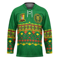 Custom Cameroon Football Hockey Jersey Tribal Motifs Green Color - Wonder Print Shop